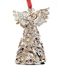 Lenox Angel with Harp Hanging Ornament - Silver Color, L 4.1" (10.2 cm)