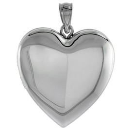 1 inch Sterling Silver Plain Heart Locket Necklace for Women 24 inch RL_30H
