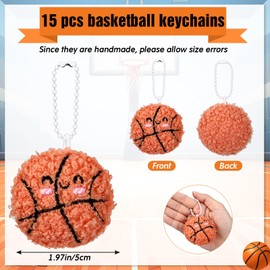 Simgoing 15 Pcs Sports Keychain Gift Bulk Mini Plush Ball Funny Baseball Soccer Basketball Football Tennis Team Party Favors(Basketball)