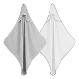 GEEZY Set of 2 Hooded Baby Bath Towel 100% Cotton Soft Absorbent Bath Wrap Newborn Essentials Baby Boy Girl Shower Gifts Grey & White