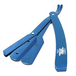 Easy to Use Straight Edge Folding Razor Blade - Personal and Professional Use Shaving Blade Folkding Knife - Metallic Blue