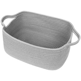 WILLITAT Cute Gray Gift Basket, Woven Baskets for Gifts Empty, Cotton Rope Storage Bin for Organizing, Kids Cat Dog Toy Box, Baby Nursery Organizer, Wicker Easter Basket with Handle, Grey Room Decor