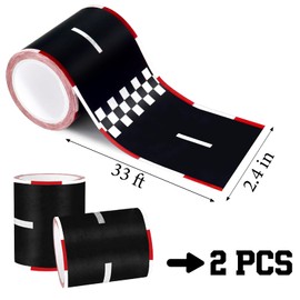 JCTHKUKU 2 Rolls Roadway Tape, Black and Red Checkered Racing Tape, 2.4 Inch Wide x 33 FT Long, Kids Birthday Party Decoration