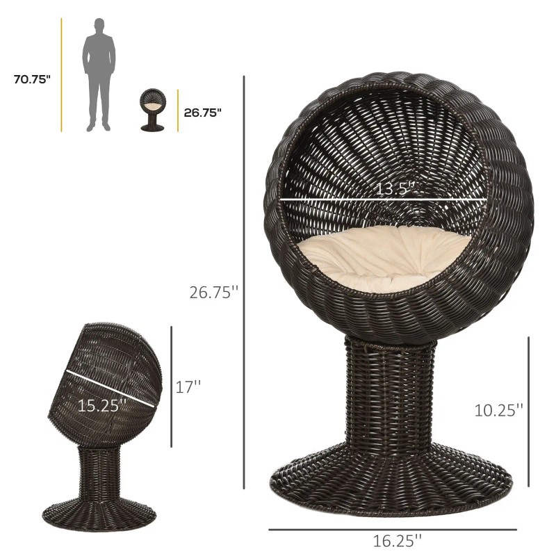 27-Inch Elevated Cat Bed with Rotatable Egg Chair Pod Thick