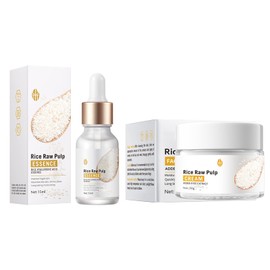 Reis Essenz Serum + Reis Gesichtscreme, Tiefenfeuchtigkeitsspendend, Strahlender Und Gleichmäßiger Teint, Reduziert Feine Linien Und Fältchen, Verbessert Die Hauttextur, Stärkt Die Hautbarriere