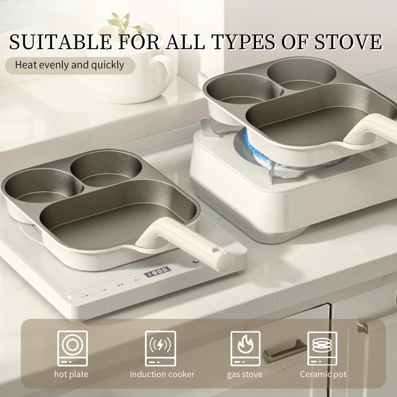3-Cup egg frying pan, 3-in-1 cup design, raised handle, non-stick