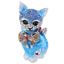 EVER FAITH Austrian Crystal Lovely Plump 3D Bowknot Cat Brooch Enamel Pet Animal Kitten Brooches Dress Suit Sweater Scarves Accessoriesfor Women Blue Gold-Tone