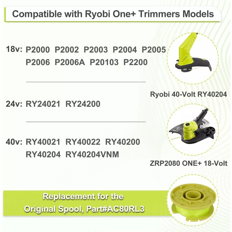 For RYOBI 6Pack For Ryobi Twisted Trimmer Line Spool For