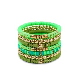 Green Heishi Beaded Bracelets For Women Polymer Clay Surfer Stackable Beads Boho