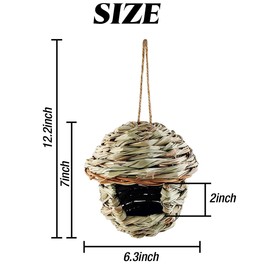 TIHOOD 3PCS Hummingbird House, Hand Woven Bird Nest for Outdoors Hanging, Small Grass Bird Houses for Outside, Natural Fiber Bird Hut Roosting Pocket for Finch Canary Chickadee