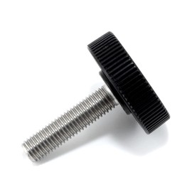 1/4"-28 x 1 Thumb Screw Stainless Steel - Black Oversized Knurled Round Plastic Knob - Fine Thread Thumbscrew - Length: 1.000" - Proudly Built in USA - Package of (4)