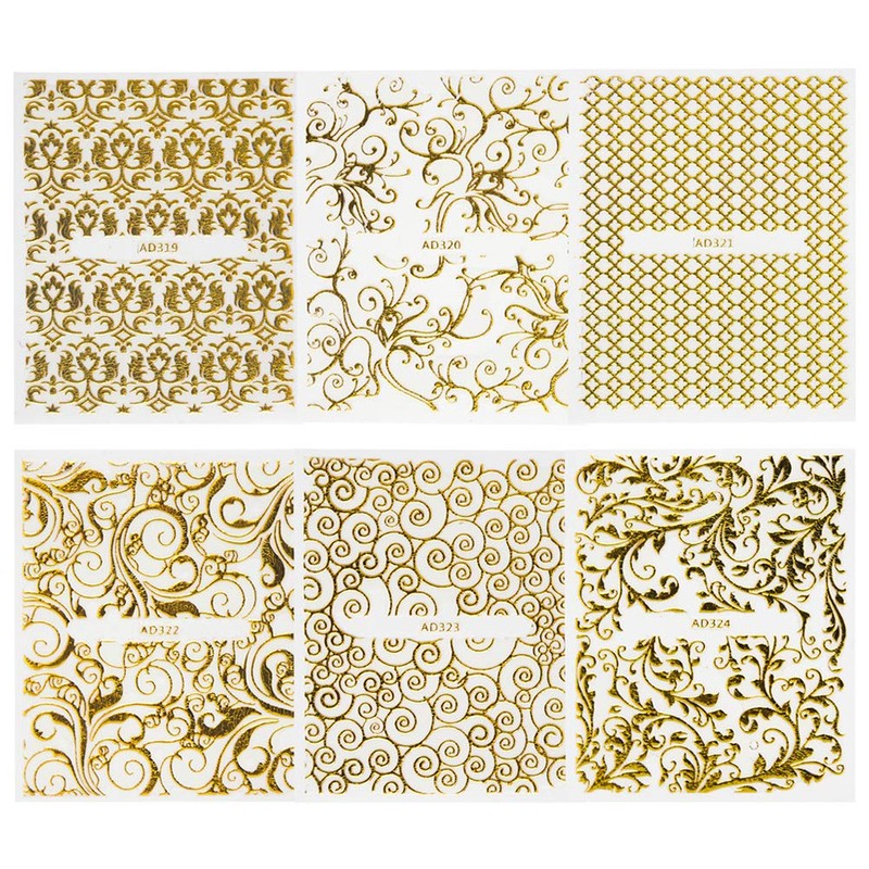 Frcolor Nail Stickers 3D Nail Sticker Set Lace Flower Gold