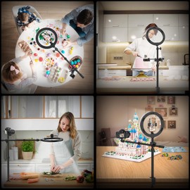 LUXSURE Ring Light for Desk, 10" LED Ring Light with Stand and Phone Holder, Overhead Camera/Phone Mount, Stable Phone Tripod with Light for Video Recording/Live Streaming/Cooking/Content Creation