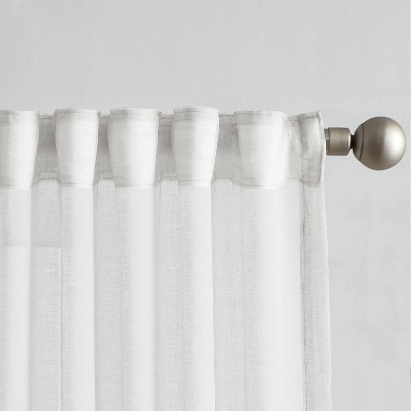 Melodieux Ruffle Tape Curtains - White Curtains, No Drilling, Casual