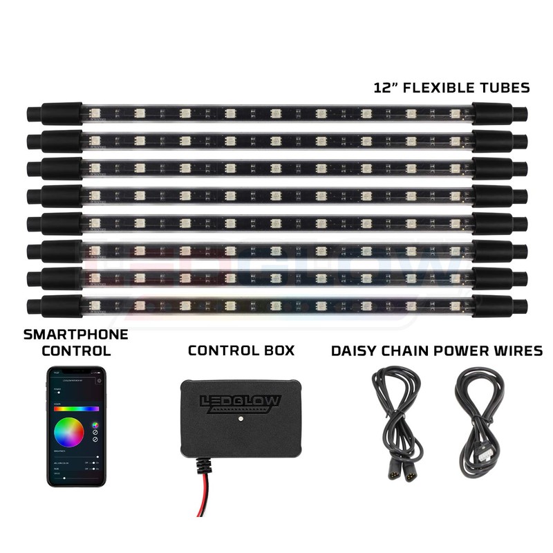 LEDGlow 8pc Bluetooth Multi-Color LED Interior Footwell Underdash Neon Lighting