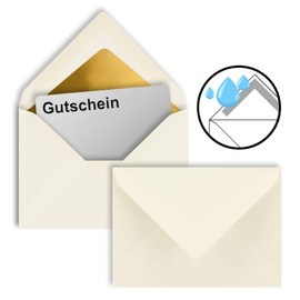 25 envelopes in natural white with gold lining, DIN C7 8.1 x 11.4 cm, wet glue, 120 g/m�, ideal envelopes for vouchers, gifts