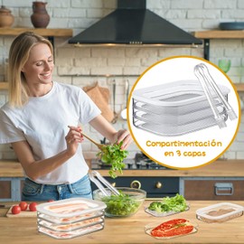 QICHEN 3 capas Caja de Almacenamiento de Carne, Cajas de Almacenamiento de Alimentos,Caja para Carne con Tapa, (Capacidad 2000ML),Contenedor de plástico para guardar carne con tapas,