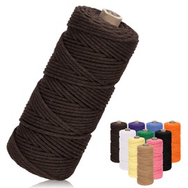 Tanstic 1Pc Brown Macrame Cord, 3mm x 109 Yards Colored Cotton Cord Macrame Rope, Cotton Rope Macrame Yarn Craft Cord for DIY Crafts, Plant Hangers, Knitting