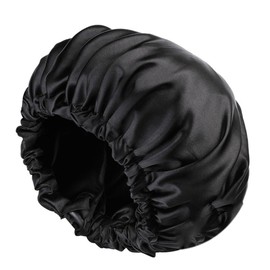 Wambere 1 x Double Layer Satin Sleep Cap, Adjustable Hair Cap, Soft Sleeping Cap, Breathable Sleep Cap, Bonnet Sleep Cap for the Night Headwear for Women and Girls, Champagne, black A