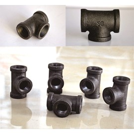 Baby Flower Industrial Retro Style 3 Way Pipe Fitting Malleable Iron Dark Grey Outlet Cross Female Thread Pipe for Furniture DIY Project Decoration (1pcs) (3/4 in)