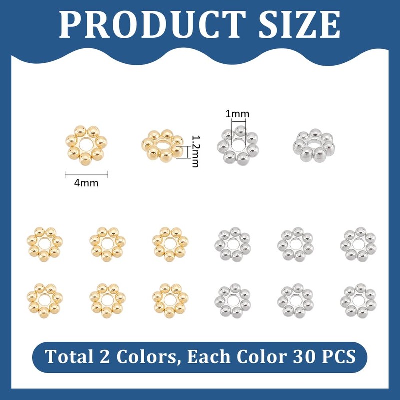 UNICRAFTALE 60Pcs 2 Colors 304 Stainless Steel Flower Spacer Beads