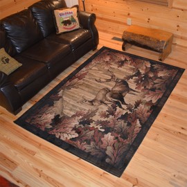 Rug Empire Rustic Lodge, Deer Area Rug, 27" W x 91" L, Black
