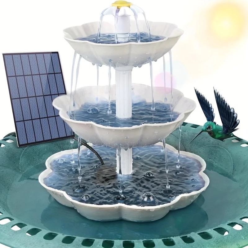Solar Bird Bath Fountain for Outdoor Décor – 3-Tier Plastic