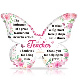 DPKOW Thank You Teacher Gifts for Women, Teacher Appreciation Gifts Nursery Teachers Teaching Assistant End of Year Leaving Gift, Butterfly-Shaped Acrylic Plaque Teachers Christmas Birthday Gift