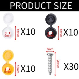 60 Pcs Number Plate Screw Caps and Screws Set, 304 Stainless Steel License Plate Fixing Kit with Black White Yellow Caps and Storage Box