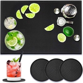 4 Pzs Alfombrillas de Bar,Antideslizantes Alfombrilla de Goteo,Juego de Posavasos de Silicona Antideslizante, Accesorios de Bar,1 Tapete para Barrapara y 3Posavasos,para Cocina,Doméstica,Bartops,Cafés