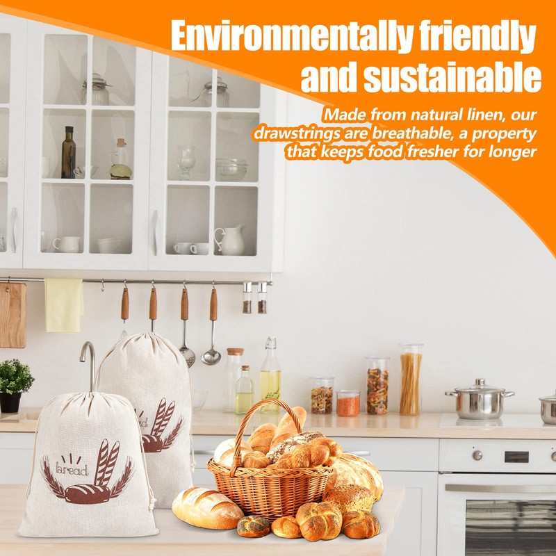 20 Pcs Linen Bread Bag Reusable Homemade Bread Container Drawstring