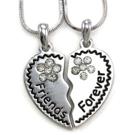SoulBreezeCollection Best Friends Forever BFF Heart Necklace Pendant Charm Rhinestone Engraved Letters