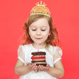 AHONEY Birthday Princess Crown Tiara for Girls Women, Birthday Girl Headband, Happy Princess Birthday Party Decorations Gifts (Gold)