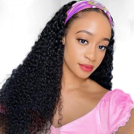 Unvizossa Deep Wave Headband Wig Human Hair Deep Wave 22 Inch Curly Headband Human Hair Wig for Black Women Glueless None Lace Front Human Hair Wig Natural Color