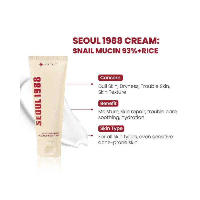 K-SECRET SEOUL 1988 Snail Mucin 93% + Rice Cream 100ml
