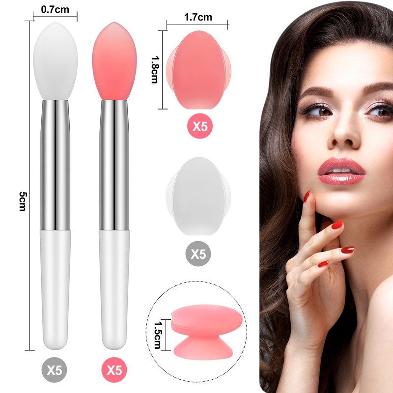 Newtay 20 Pcs Silicone Lip Brush Covers and Brushes for