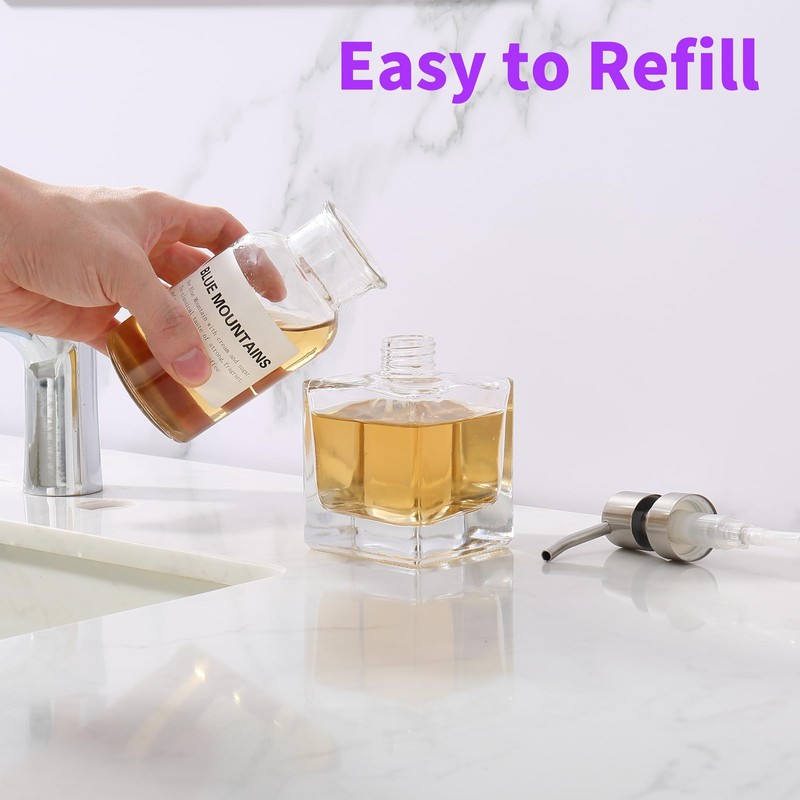 Ximlike Square Bathroom Soap Dispenser Brushed Nickel, Glass Bottles with