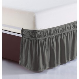 Orient Home Collection De Moocci Luxury Wrap Around Style, Elastic Bed Wrap Ruffled Bed Skirt 16inch Drop, Platform Free, 2 Sizes, 100% Polyester (Grey Queen/King)