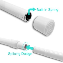 Caserry 1 Pack Shower Curtain Rod, 30 to 42 Inches Rust-Resistance Adjustable Spring Tension Rods for Bathroom or Doorways (White)