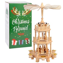 YeloZen Christmas Pyramids with 6 Candler Holders-18 Inches-3 Tiers Carousel-Wood Nativity Scene Set