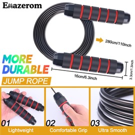 Emazerom Jump Rope for Women Men Kids, Adjustable Skipping Rope with Ball Bearings, Professional Jumping Rope with Foam Handles, Tangle-Free Rapid Speed Jump Ropes for Fitness Workout Boxing Exercise