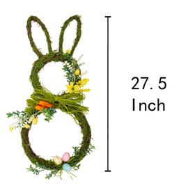 VGIA 27 Inch Easter Wreath Artificial Easter Rabbit Wreath Spring Bunny Wreath for Front Door Easter Decorations with Pastel Eggs Carrots and Flowers for Home Decorations