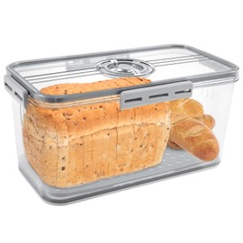 Bread Bin Airtight Bread Bin with Snap Time Recording Bread Storage Box with Lid Food Grade Plastic Bread Storage Container with Air Valve for Bagel, Homemade Bread, Toast (32.5x17.5x15.3cm)