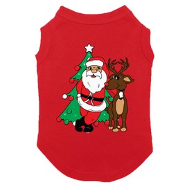 Santa & Reindeer - Elf Christmas Santa Dog Shirt (Red, X-Large)