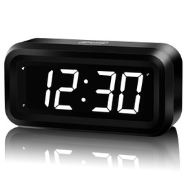 KWANWA Kids Alarm Clock, White Led Clock, Battery Clock, Auto-Night Mode, 12Hr/24Hr, Small Wall Clock, Travel Alarm Clock, Clock for Bedroom, Bedside Clock, Wall-Mount/Table-top, Easy to Read
