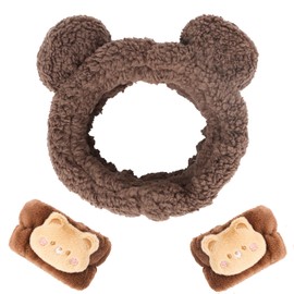 Casoty Bear Ears Headband Spa Headband and Wristband Set, Animal Ear Headband, Cute Ear Headband, Skincare Headbands for Party Cosplay Makeup Washing Face