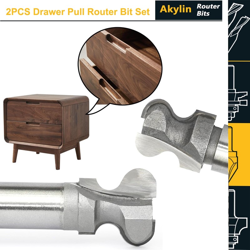 2pcs Finger Pull Router Bits Set 1/2 Inch Shank, Drawer