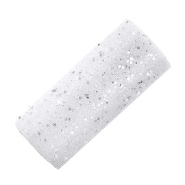 Tulle Fabric Tulle Roll with Small Sequins Glitter Decorative Fabric Tulle Ribbon for Wedding Party Banquet Decoration Craft Wedding Table Decoration Gift Sheet 25 Yards x 15 cm (White)