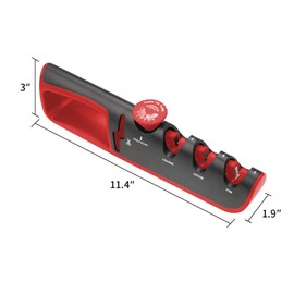 ShanSon Knife Sharpener with Adjustable Angle Guide 4 in 1 Stage Manual Sharpener,Ceramic Stone,Tungsten Carbide Plates and Diamond rods Ideal Kitchen Knife Sharpener for Home Chefs,Red