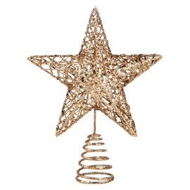 KEYIDO Champagne Star Christmas Tree Topper Star for Christmas Tree Metal Xmas Tree Topper for Christmas Decorations Ornaments 20cm